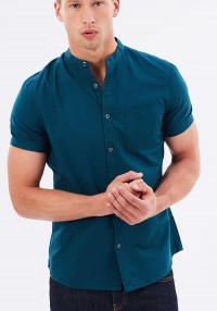 Burton Menswear SS Teal Oxford Grandad Collar Shirt
